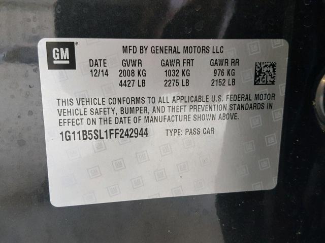 1G11B5SL1FF242944 - 2015 CHEVROLET MALIBU LS შავი ფოტო 10