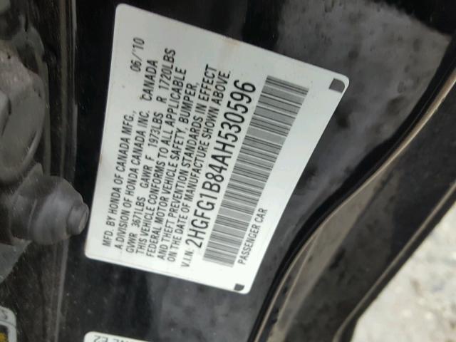 2HGFG1B84AH530596 - 2010 HONDA CIVIC EX BLACK photo 10