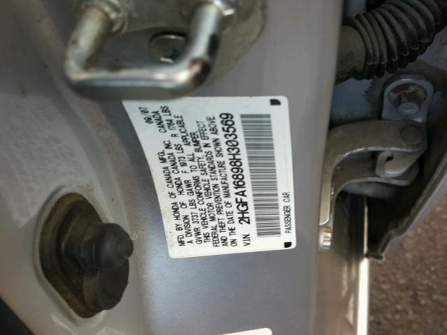 2HGFA16898H303569 - 2008 HONDA CIVIC EX SILVER photo 10