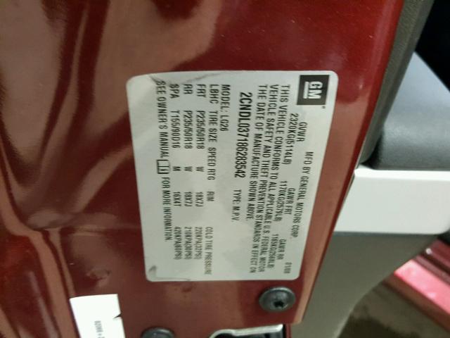 2CNDL037186283542 - 2008 CHEVROLET EQUINOX SP MAROON photo 10