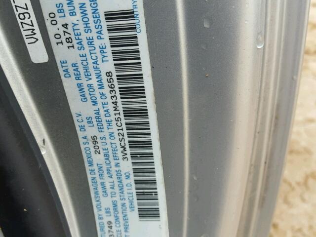 3VWCS21C51M433658 - 2001 VOLKSWAGEN NEW BEETLE 银色 照片 10