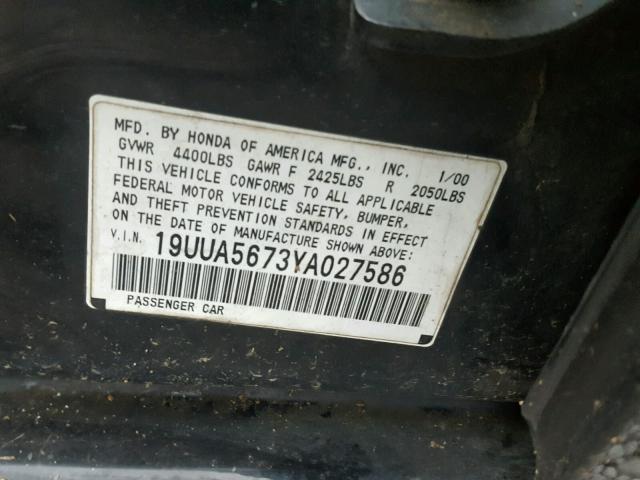 19UUA5673YA027586 - 2000 ACURA 3.2TL BLACK photo 10