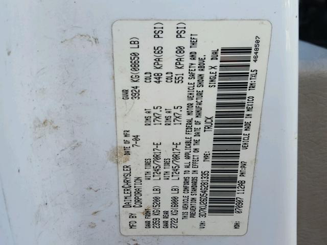3D7KU26D54G281335 - 2004 DODGE RAM 2500 S თეთრი ფოტო 10
