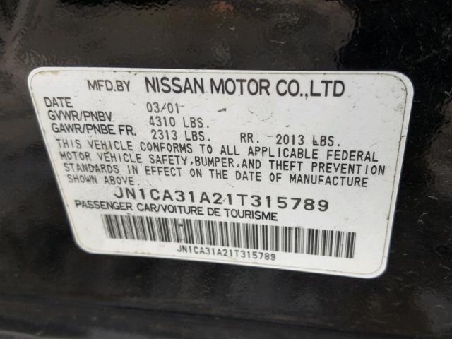 JN1CA31A21T315789 - 2001 NISSAN MAXIMA GXE BLACK photo 10