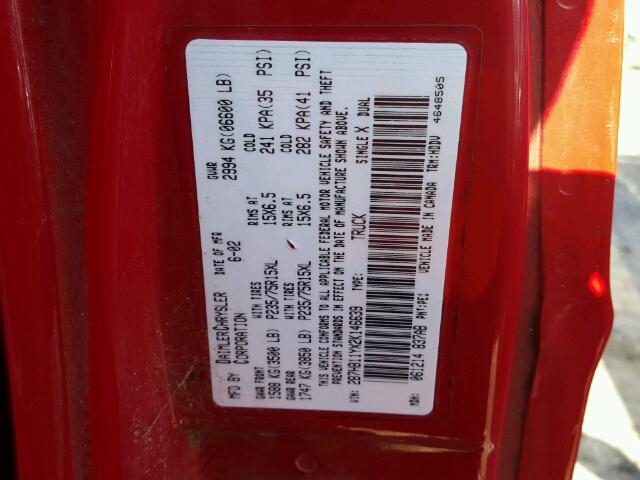 2B7HB11YX2K146639 - 2002 DODGE RAM VAN B1 RED photo 10