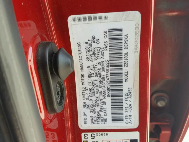 1NXBR32E47Z861625 - 2007 TOYOTA COROLLA RED photo 10