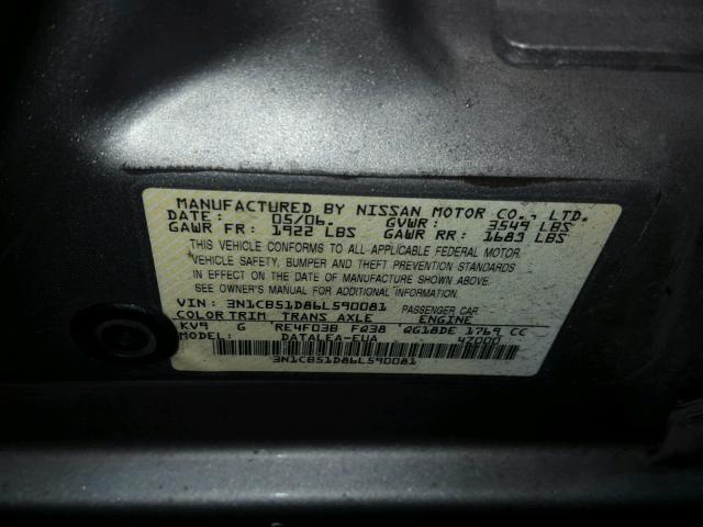 3N1CB51D86L590081 - 2006 NISSAN SENTRA 1.8 GRAY photo 10