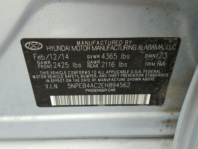 5NPEB4AC2EH894562 - 2014 HYUNDAI SONATA GLS BLUE photo 10