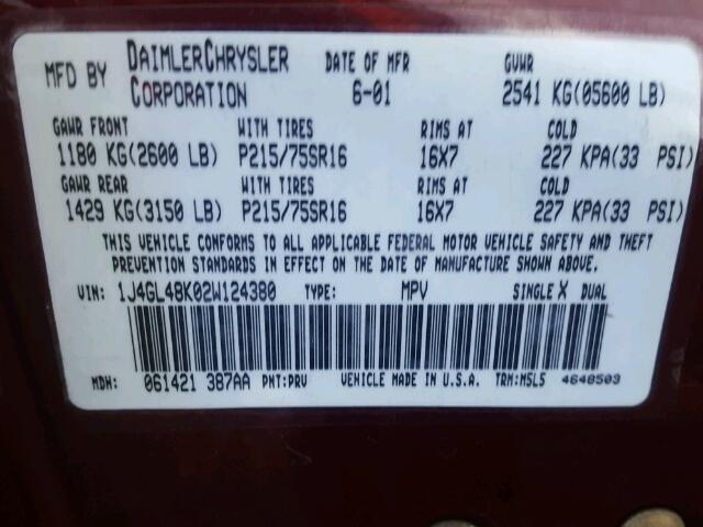 1J4GL48K02W124380 - 2002 JEEP LIBERTY SP PURPLE photo 10