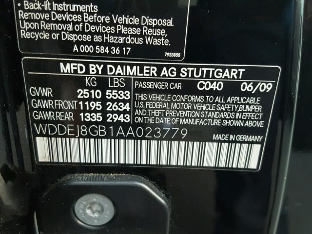 WDDEJ8GB1AA023779 - 2010 MERCEDES-BENZ CL 550 4MA BLACK photo 10