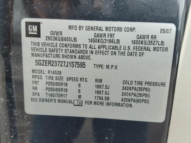 5GZER23727J157595 - 2007 SATURN OUTLOOK XR გრაფიტი ფოტო 10
