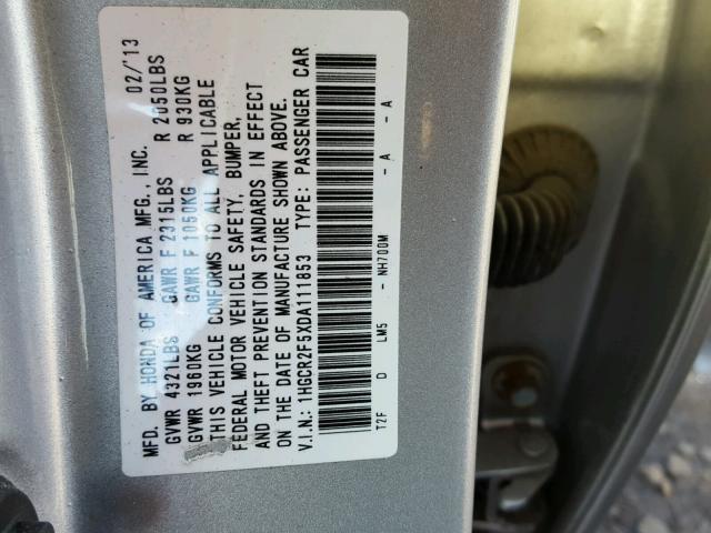 1HGCR2F5XDA111853 - 2013 HONDA ACCORD SPO SILVER photo 10