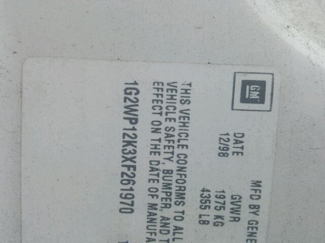 1G2WP12K3XF261970 - 1999 PONTIAC GRAND PRIX Білий фото 10