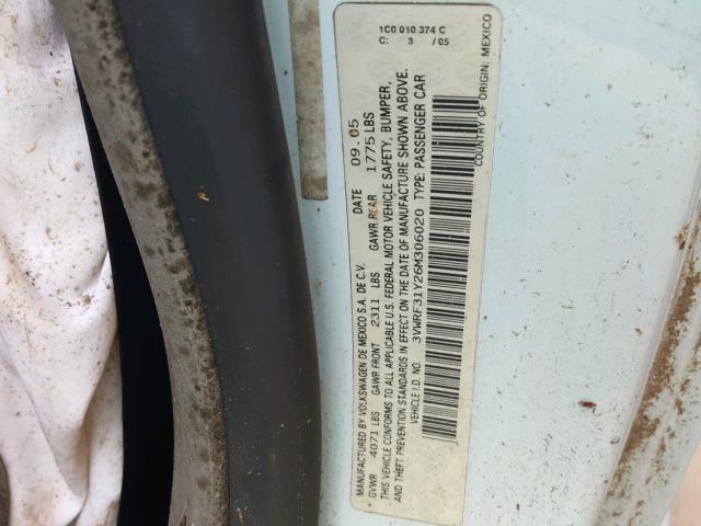 3VWRF31Y26M306020 - 2006 VOLKSWAGEN NEW BEETLE 蓝色 照片 10