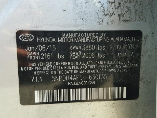 5NPDH4AE5FH630135 - 2015 HYUNDAI ELANTRA SE SILVER photo 10