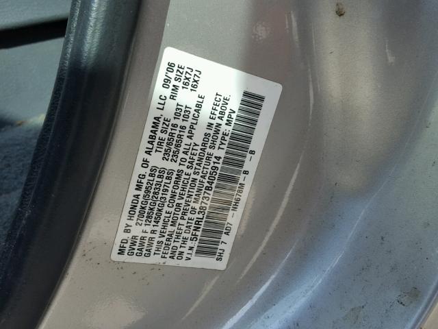 5FNRL38737B405914 - 2007 HONDA ODYSSEY EX SILVER photo 10