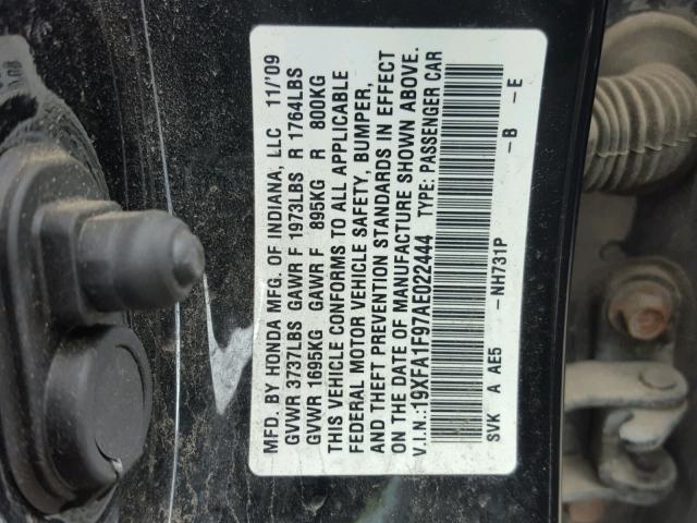 19XFA1F97AE022444 - 2010 HONDA CIVIC EXL 黑色 照片 10