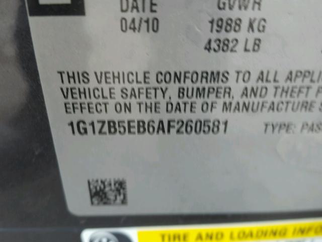 1G1ZB5EB6AF260581 - 2010 CHEVROLET MALIBU LS GRAY photo 10