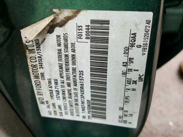 1MEFM13P4XW615735 - 1999 MERCURY TRACER LS GREEN photo 10