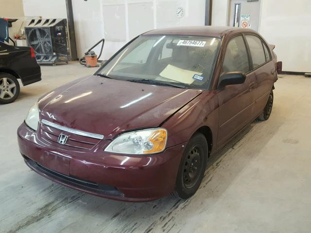 2HGES16522H544329 - 2002 HONDA CIVIC LX MAROON photo 2