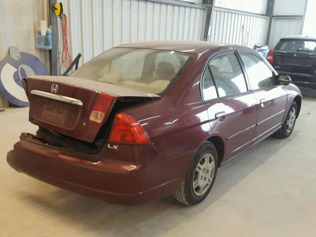 2HGES16522H544329 - 2002 HONDA CIVIC LX MAROON photo 4