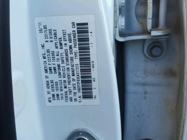 1HGCP2F65CA017375 - 2012 HONDA ACCORD WHITE photo 10