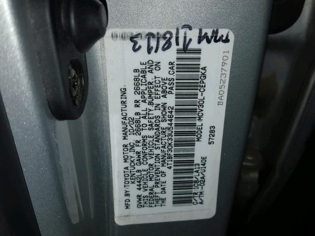 4T1BF30K33U544642 - 2003 TOYOTA CAMRY LE GRAY photo 10