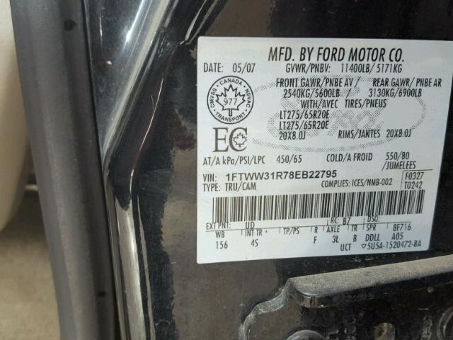 1FTWW31R78EB22795 - 2008 FORD F350 SRW S BLACK photo 10