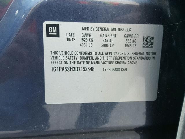 1G1PA5SH3D7152548 - 2013 CHEVROLET CRUZE LS BLUE photo 10