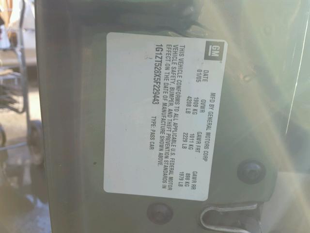 1G1ZT528X5F229443 - 2005 CHEVROLET MALIBU LS 绿色 照片 10