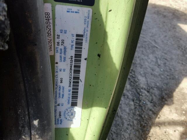 3VWCK21CX3M403249 - 2003 VOLKSWAGEN NEW BEETLE 绿色 照片 10