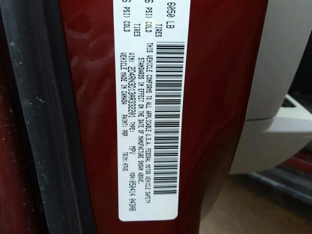 2D4RN3D13AR332201 - 2010 DODGE GRAND CARA RED photo 10