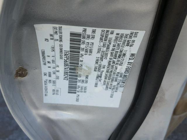 1FAFP56U87A188242 - 2007 FORD TAURUS SILVER photo 10