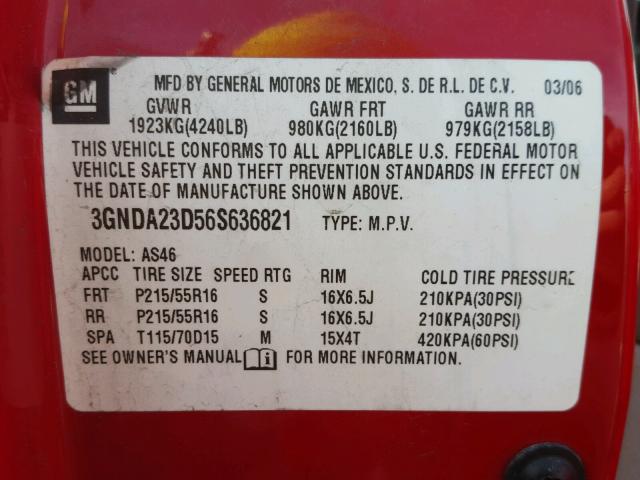 3GNDA23D56S636821 - 2006 CHEVROLET HHR LT RED photo 10