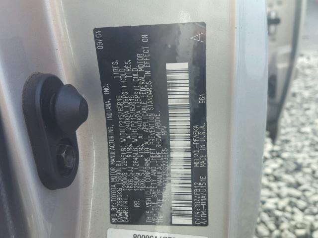 5TDZA23C75S223985 - 2005 TOYOTA SIENNA CE SILVER photo 10