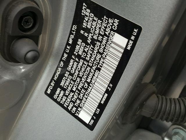 SHHFK7H44JU408460 - 2018 HONDA CIVIC SPOR SILVER photo 10