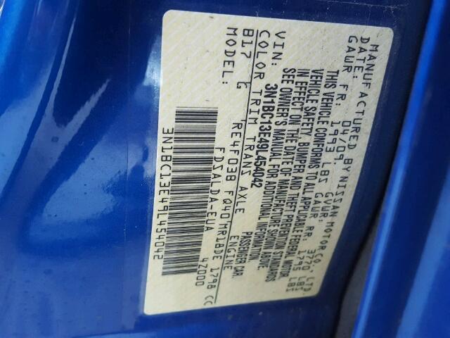 3N1BC13E49L454042 - 2009 NISSAN VERSA S BLUE photo 10