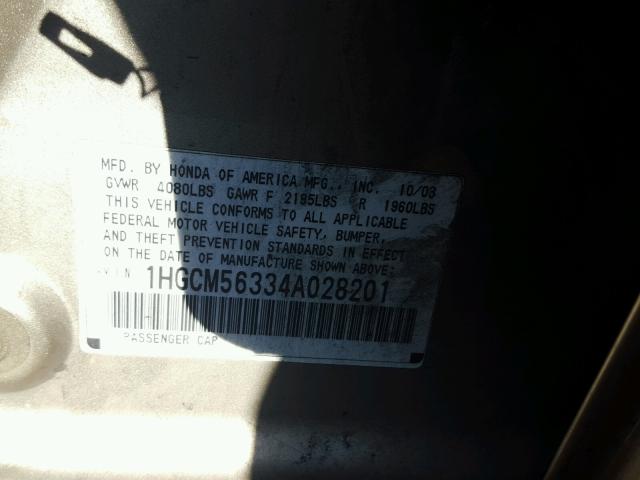 1HGCM56334A028201 - 2004 HONDA ACCORD GOLD photo 8