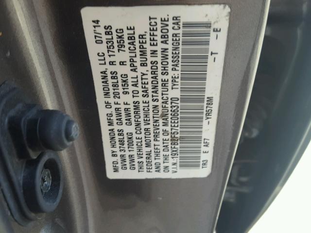 19XFB2F57EE066370 - 2014 HONDA CIVIC LX SILVER photo 10