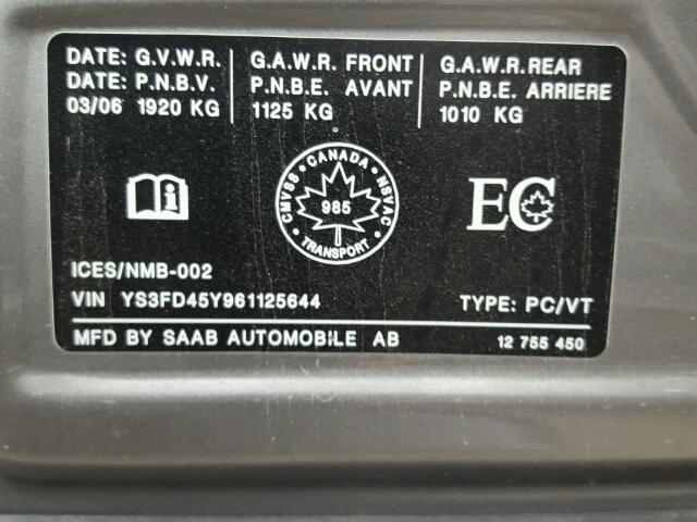 YS3FD45Y961125644 - 2006 SAAB 9-3 BASE BEIGE photo 10