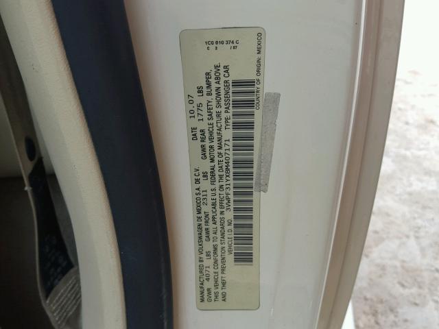 3VWPF31YX8M407171 - 2008 VOLKSWAGEN NEW BEETLE 奶油色 照片 10