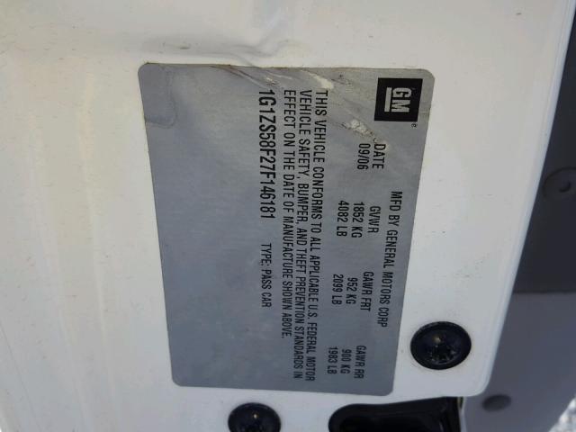 1G1ZS58F27F146181 - 2007 CHEVROLET MALIBU LS WHITE photo 10