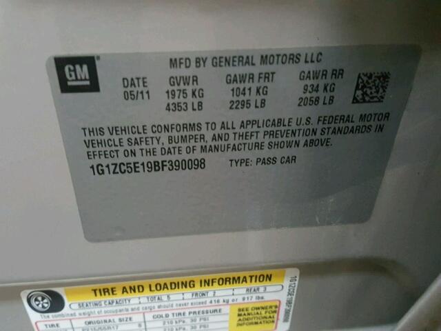 1G1ZC5E19BF390098 - 2011 CHEVROLET MALIBU 1LT GOLD photo 10