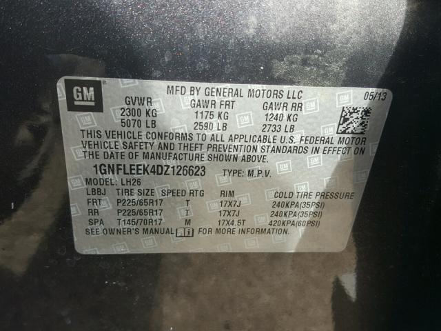 1GNFLEEK4DZ126623 - 2013 CHEVROLET EQUINOX LT GRAY photo 10