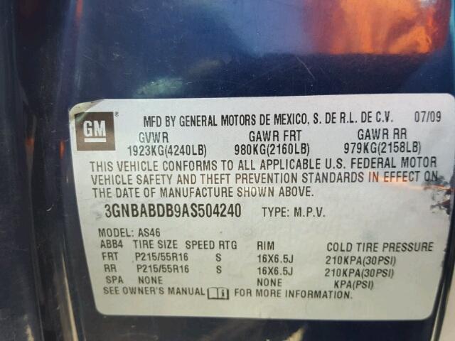 3GNBABDB9AS504240 - 2010 CHEVROLET HHR LT BLUE photo 10