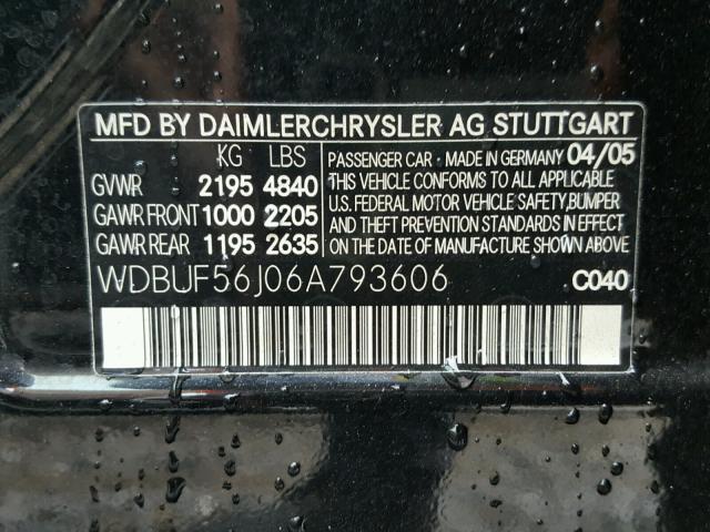 WDBUF56J06A793606 - 2006 MERCEDES-BENZ E 350 BLACK photo 10