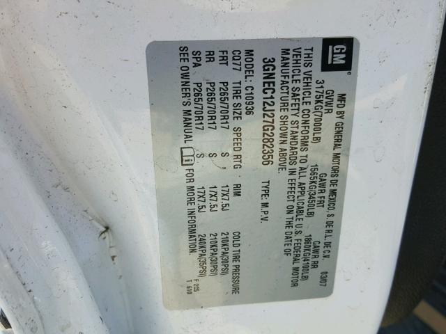 3GNEC12J27G282356 - 2007 CHEVROLET AVALANCHE 白色 照片 10