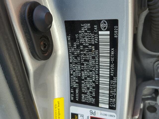 4T4BF1FK0FR485295 - 2015 TOYOTA CAMRY LE 银色 照片 10