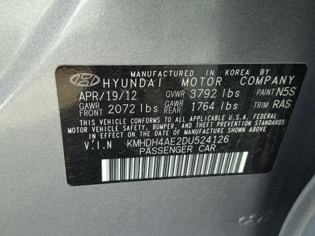 KMHDH4AE2DU524126 - 2013 HYUNDAI ELANTRA GL SILVER photo 10