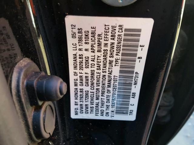 19XFB2F91CE071077 - 2012 HONDA CIVIC EXL أسود صورة 10